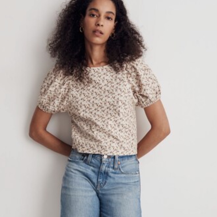 Madewell Flannel Puff Sleeve Top